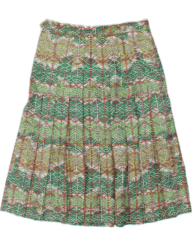 VINTAGE Womens Abstract Pattern Pleated Skirt W30 Medium Green denim skirt classic