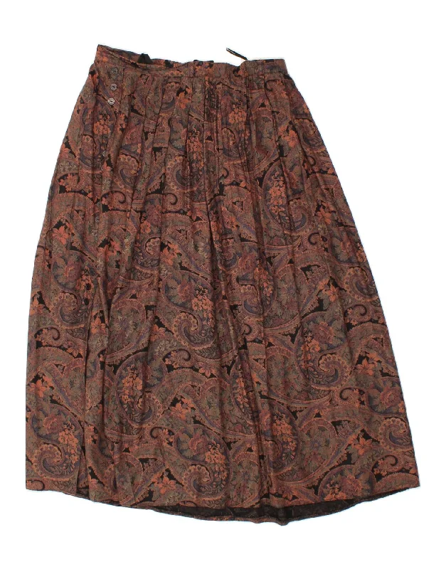 VINTAGE Womens Flared Skirt UK 14 Large W30 Multicoloured Paisley Viscose leather skirt bold