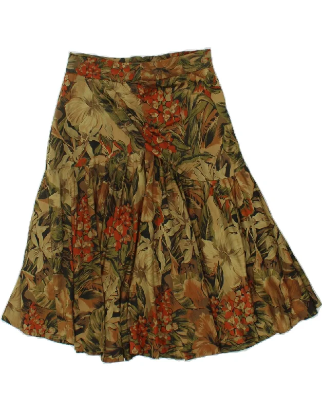 VINTAGE Womens Flared Skirt W26 Small  Green Floral denim skirt casual