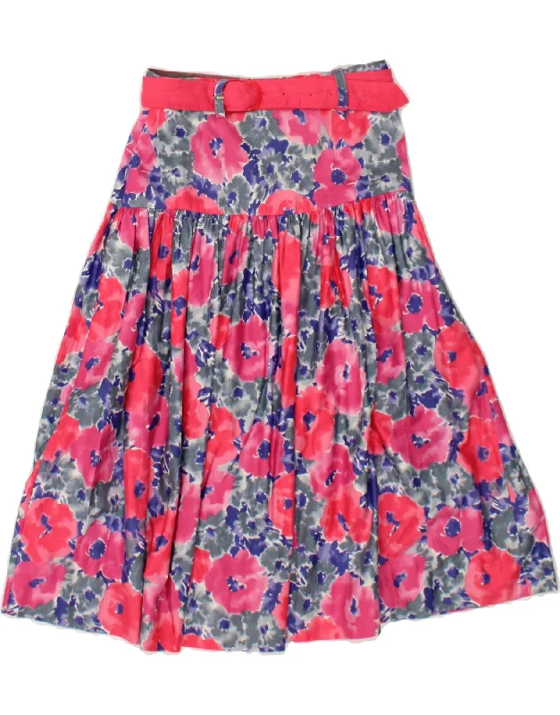 VINTAGE Womens Flared Skirt W26 Small Pink Floral maxi skirt elegant