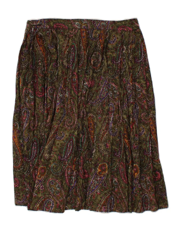 VINTAGE Womens Flared Skirt W30 Medium Green Paisley denim skirt casual