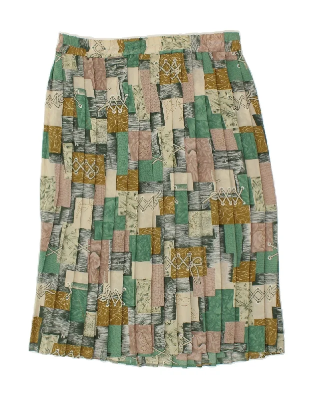 VINTAGE Womens Knife Pleated Skirt  Medium W30  Multicoloured Patchwork silk skirt lustrous