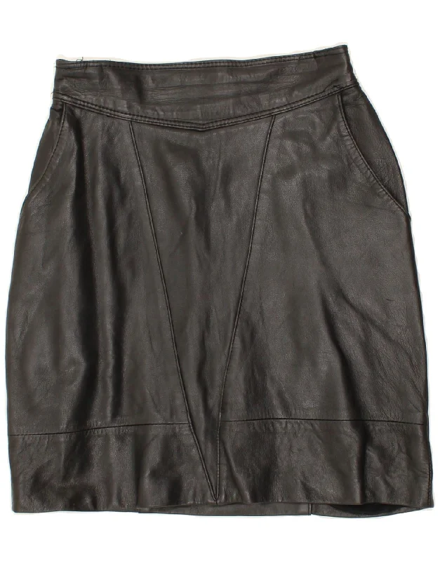 VINTAGE Womens Leather Skirt W26 Small Black high waist skirt