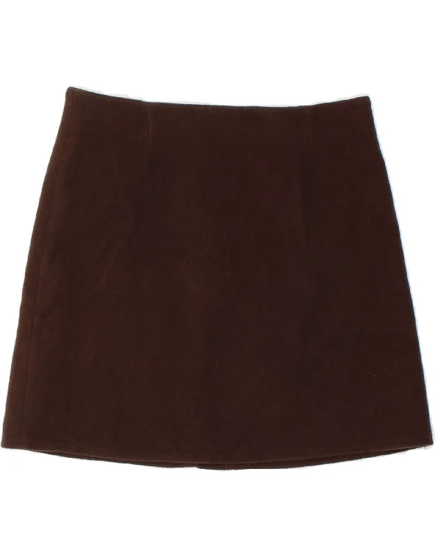 VINTAGE Womens Mini Skirt UK 12 medium W30 Brown Wool silk skirt luxurious