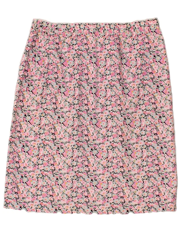 VINTAGE Womens Pencil Skirt W34 Large Pink Floral wool skirt warm