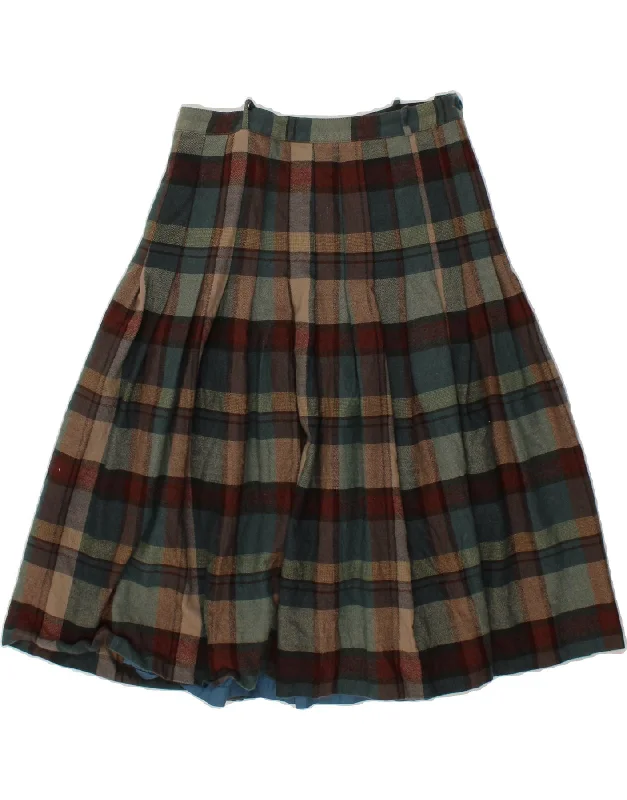 VINTAGE Womens Pleated Skirt IT 48 XL W30 Multicoloured Check Virgin Wool chiffon skirt airy