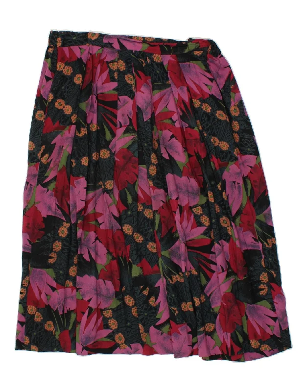 VINTAGE Womens Pleated Skirt UK 12 Medium W38 Multicoloured Floral Viscose leather skirt refined