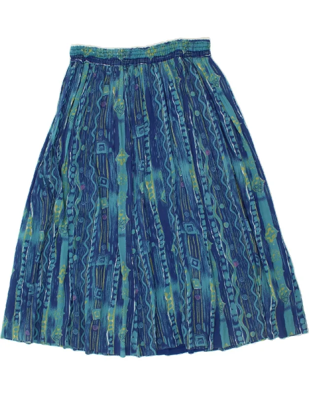 VINTAGE Womens Pleated Skirt UK 18 XL W32 Blue Striped Viscose chiffon skirt floaty