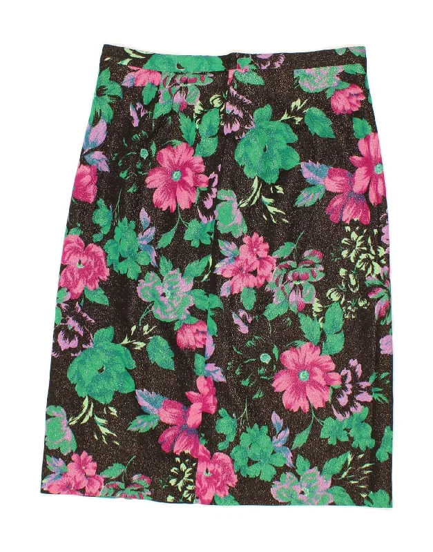 VINTAGE Womens Straight Skirt W30 Medium Black Floral wrap skirt elegant