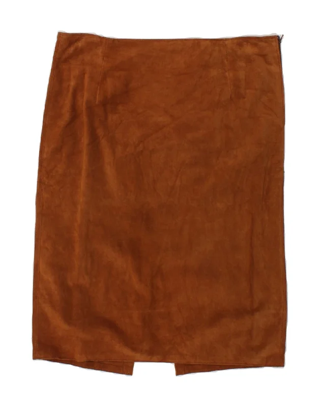 VINTAGE Womens Suede Straight Skirt W38 2XL Brown silk skirt elegant