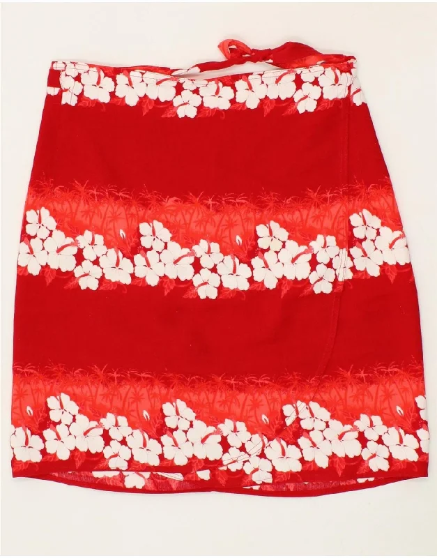 VINTAGE Womens Wrap Skirt W30 Medium  Red Floral corduroy skirt durable