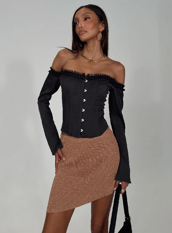 Bronwen Asymmetrical Mini Skirt Brown tulle skirt dreamy