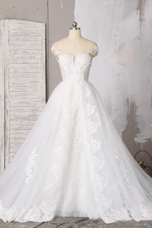 Gorgeous Off Shoulder Trumpet Bridal Dress with Overskirt cashmere skirt soft