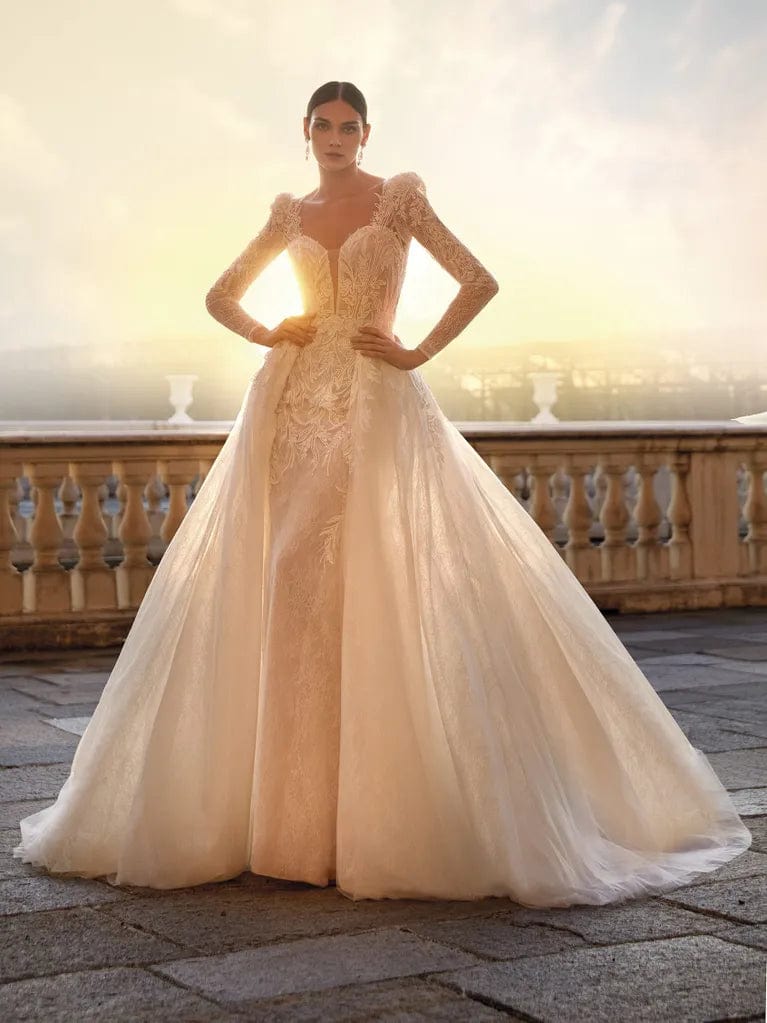Pronovias Fiora + Overskirt - Size 12 leather skirt sleek