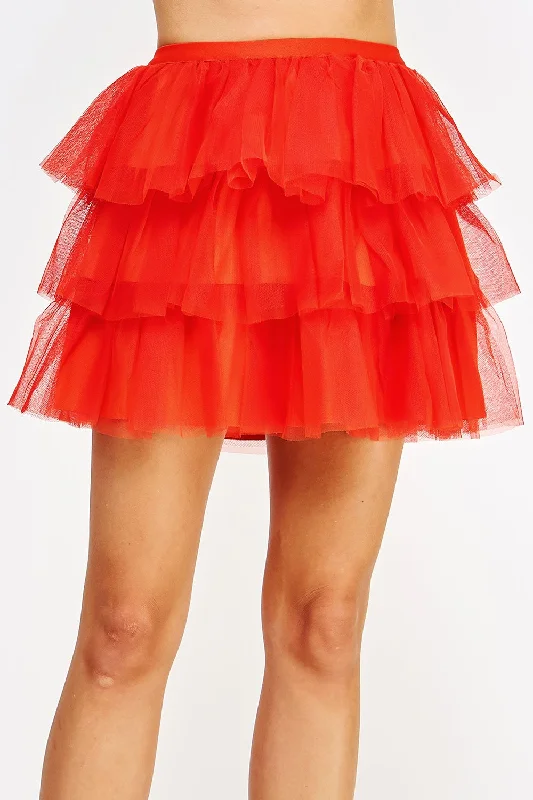 Orange Tulle Frills Mini Skirt denim skirt fashionable